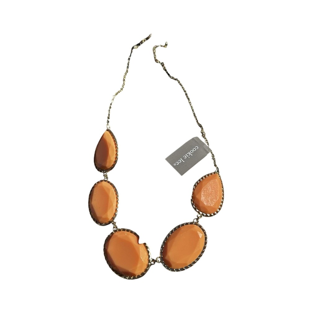 Cookie Lee Bib Necklace Womens OS‎ Peach NEW Gold Tone Faceted Statement 11688